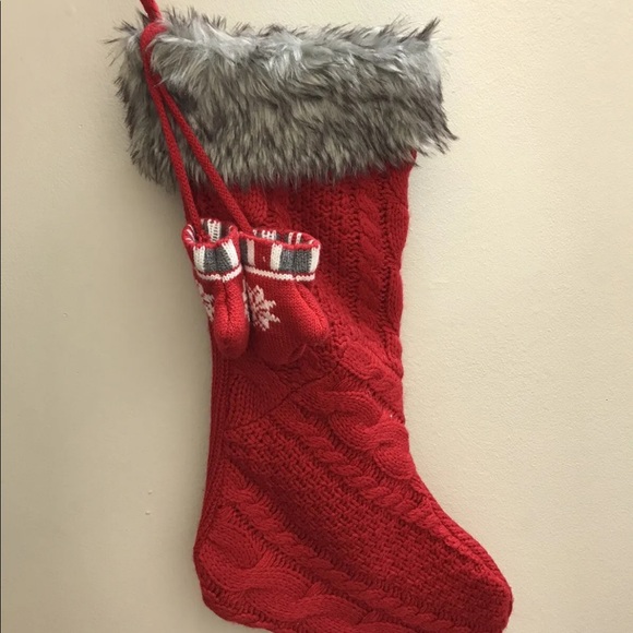 New Holiday Cable Knit Christmas Stocking Sock Country Style With Faux Fur, Red - Picture 3 of 7